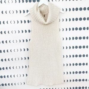 Free People • White Turtleneck Sleeveless Horses Sweater Tunic Top